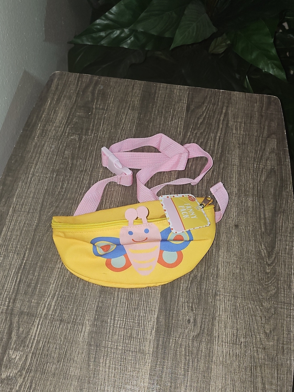 Kids Yellow Butterfly Fanny Pack with Pink Strap